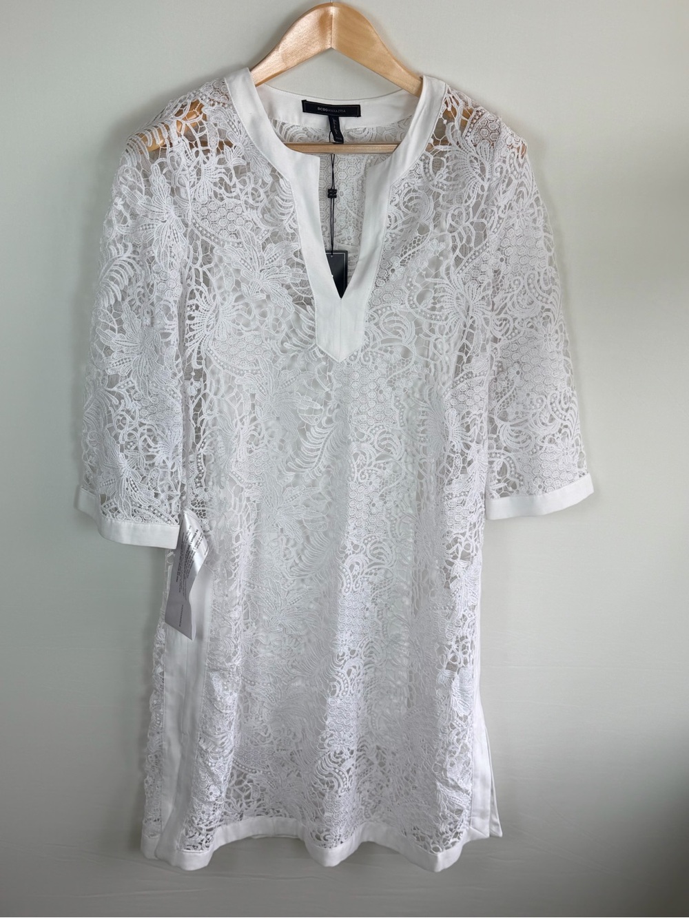 BCBGMAXAZRIA White Lace Shift Dress NWT XXS MSRP $348 Sheer Overlay
